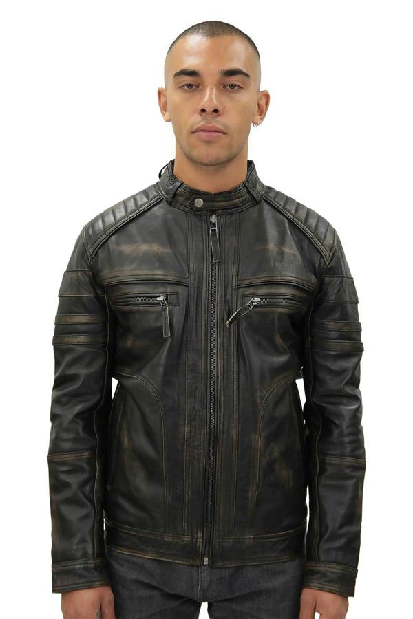 Infinity Leather Men's Vintage Black Leather Biker Jacket-Naples