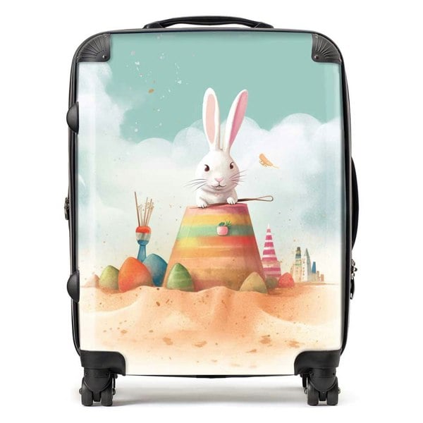 Warren Reed White Rabbit On A Beach Holiday Suitcase