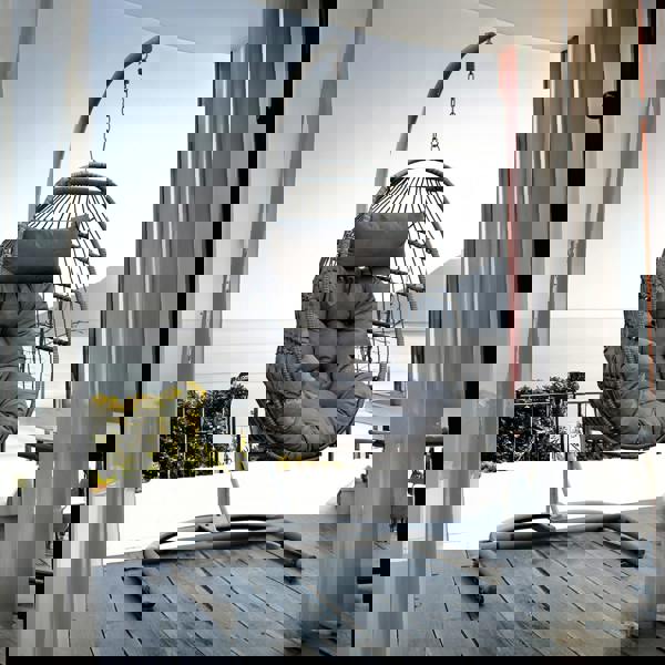 bali rattan hanging egg chair in mixed grey