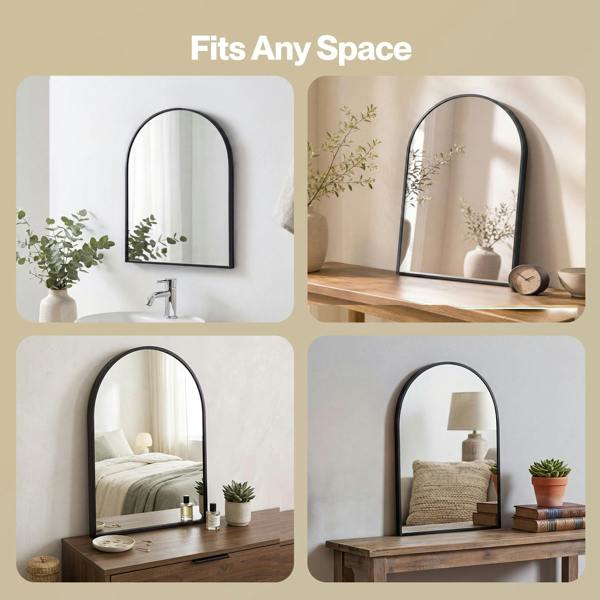 Yezi 30x40cm Arched Wall Mirror Black Metal Frame Bathroom Bedroom Vanity Mirror