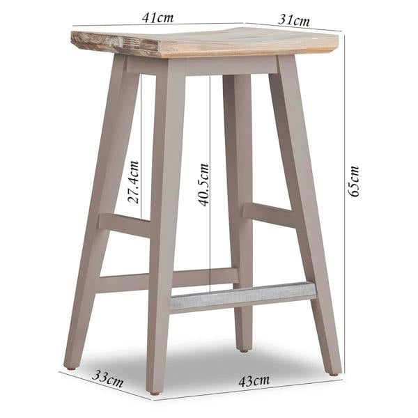 Statement Furniture Florence Wooden Bar Stool with Legs H65cm, Acacia Hardwood Rectangular Seat