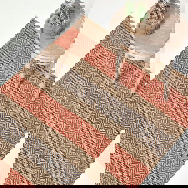 HOMESCAPES Multicolour Geometric Patterned Jute Rug