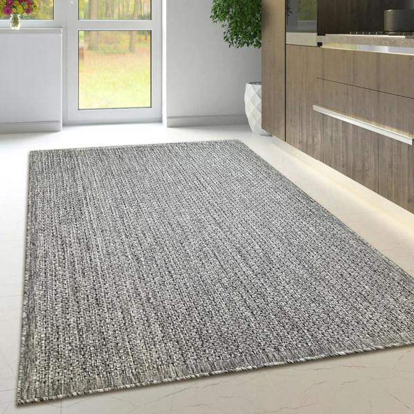 Non-Slip Dark Grey Kitchen Rug Plain Solid Design Flat Weave Sisal Look Mat and Runner
