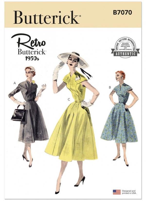 Butterick Sewing Pattern 7070, Dresses, Vintage Style for Women, C6 (8-10-12-14-16-18) - Intermediate