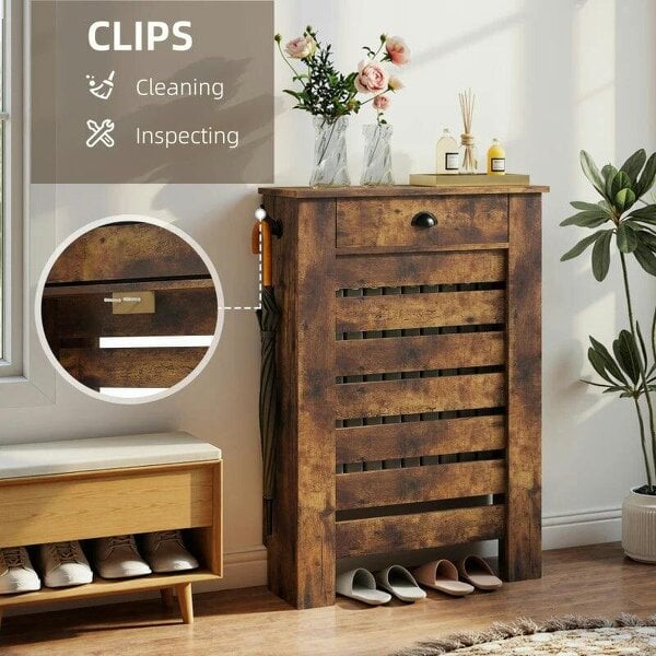 Bobobiy 95.5H x 78Wcm Radiator Cover, with Drawer - Rustic Brown