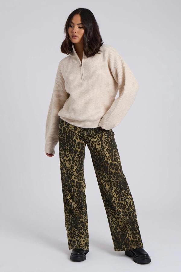 Urban Bliss Cream Ribbed Oversized Half Zip Jumper