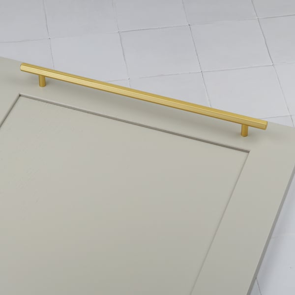 Handle & Home Brushed Brass Gold Hexagon Cabinet Handles and Coordinating T-Bar Knob