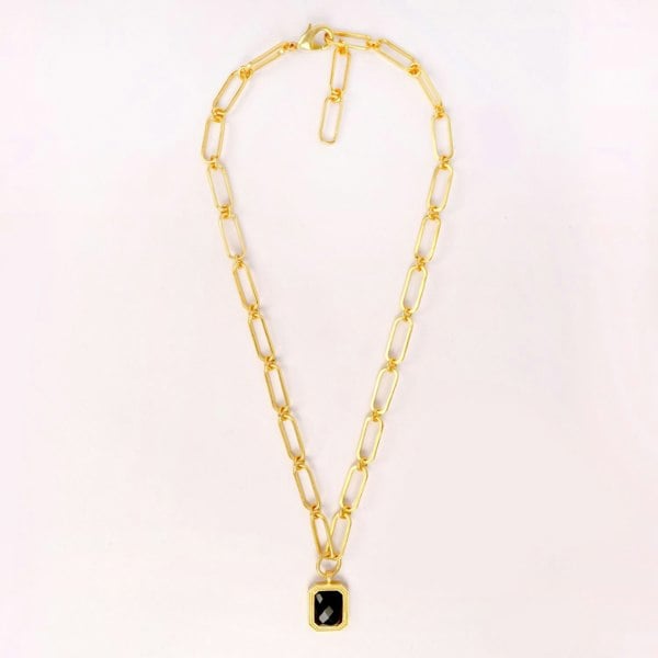 Lila Rasa Paperclip Chain Rectangular Black Crystal