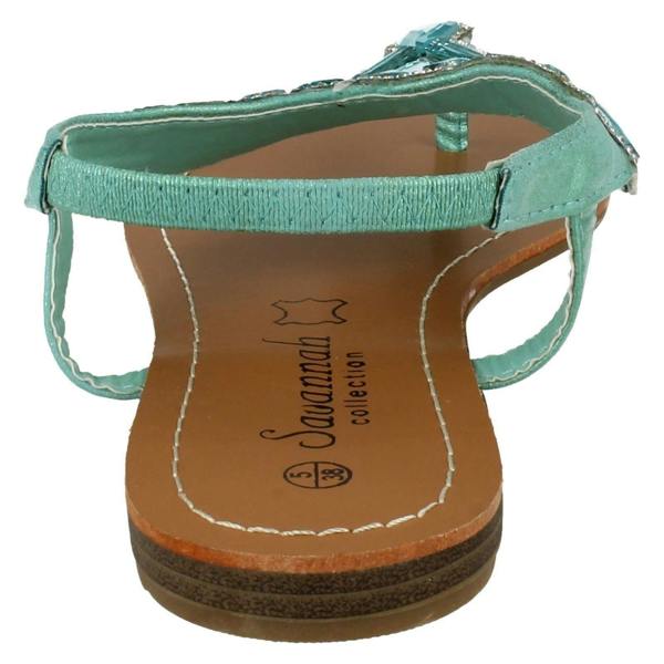 Savannah Ladies Savannah Flat Diamante Jewel Trim Toe Post Sandal