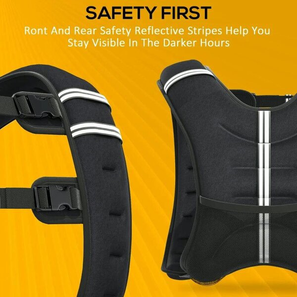 10KG Weighted Vest, Running Weight Vest with Adjustable Strap, Convenient Pocket and Reflective Strips for Men and Women