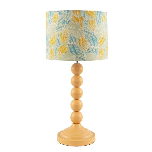 Chic Yellow Table Lamp with Graphic Style Multi Colour Fabric Shade Image 1