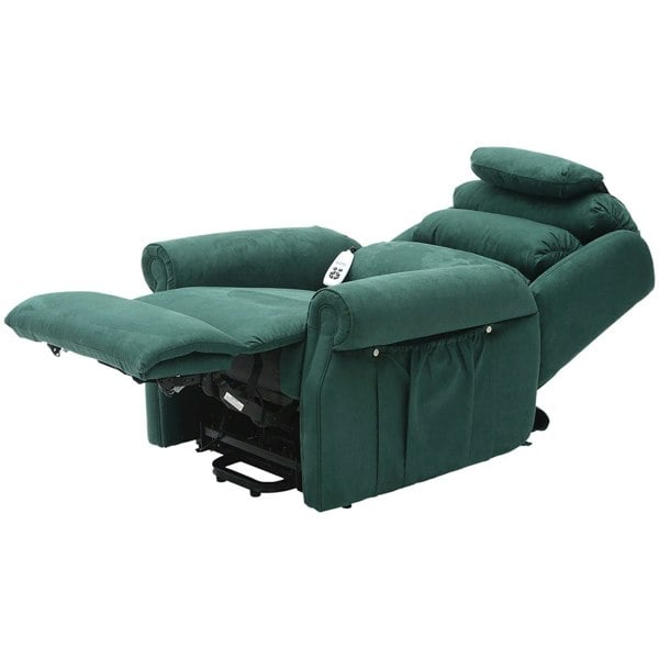 Dual Motor Rise and Recline Armchair - Waterfall Pillow - Green Suedette Fabric Loops