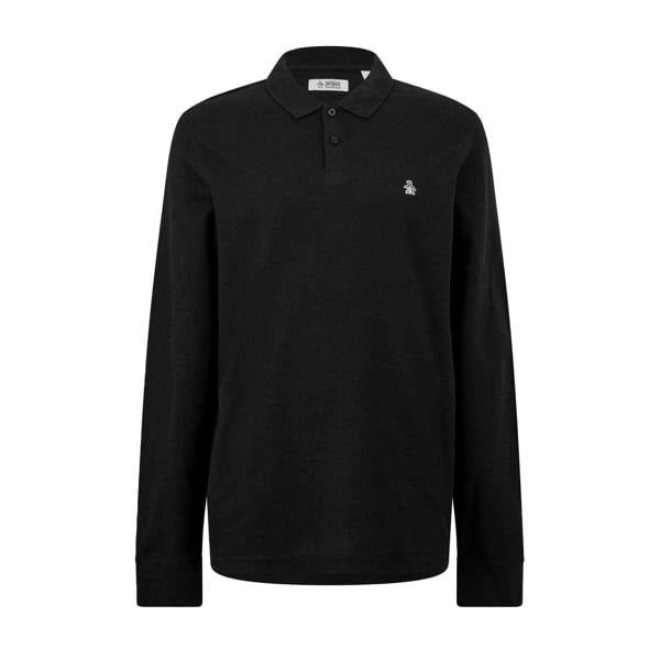 Original Penguin Mens Cotton Long-Sleeved Polo Shirt - Black - 
