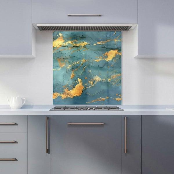 Warren Reed - Designer Gold And Azure Marble Effect Kitchen Splashback