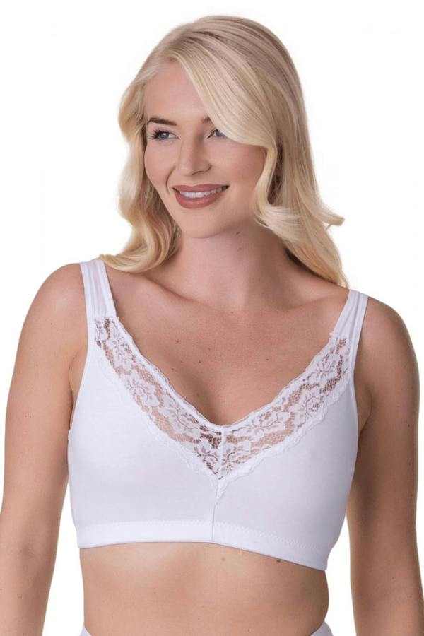 Womens Soft Cotton Elastane Trim 2 Pack Bra White