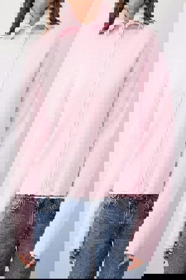 WOVCOR Soft Textured Oversize Knit Cardigan with Zipper