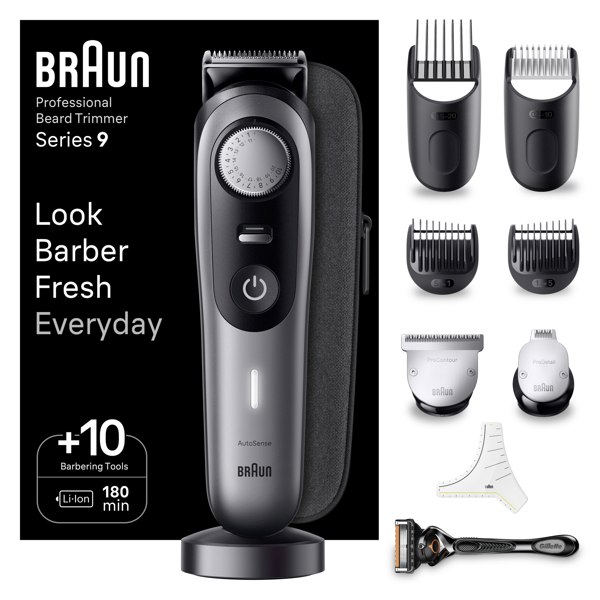 Braun Beard Trimmer Series 9 BT9420, Trimmer With Barber Tools And 180-min Runtime