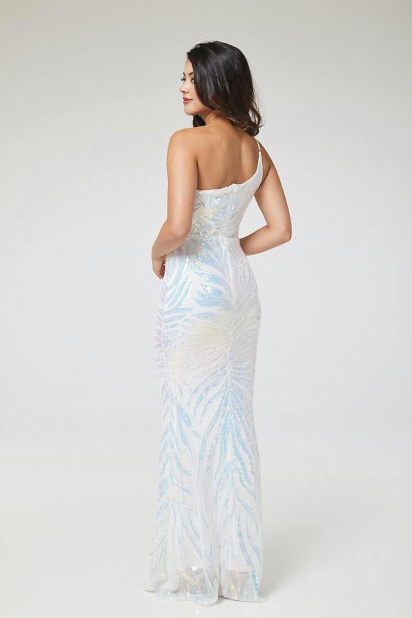LuvForever Celestia - White One Shoulder Sequin Maxi Dress