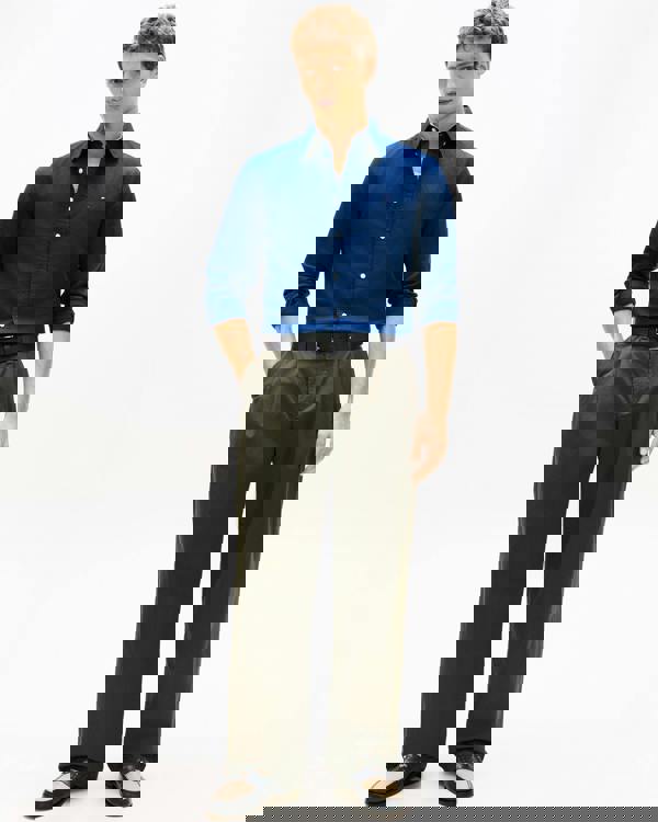 Tommy Hilfiger Linen Blend Solid Mens Long Sleeve Shirt - Carbon Navy