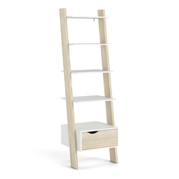 Furniture To Go Oslo Leaning Bookcase 1 Drawer in White and Oak