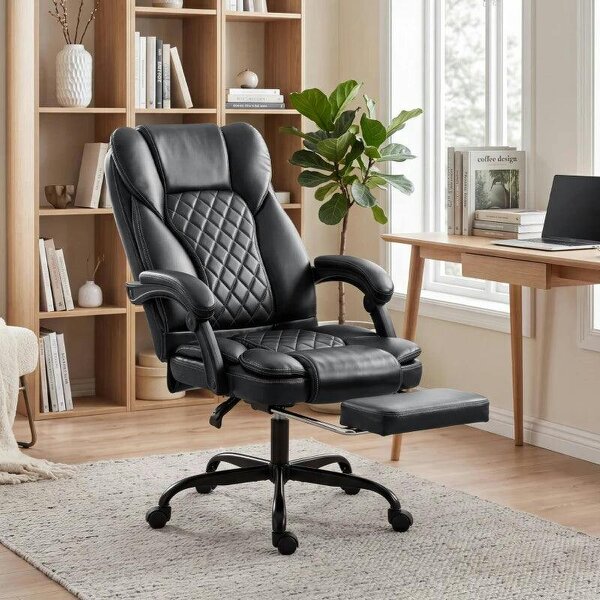 Executive Home Office Chair Reclining Function Footrest Computer Desk Chair High Back, Black - Black