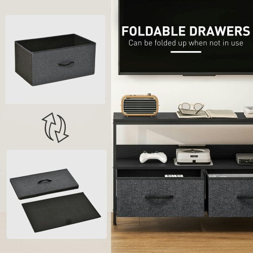 Wyld Haus Avatera 98cm Black and Grey TV Storage Unit With 2 Fold Down Fabric Drawers