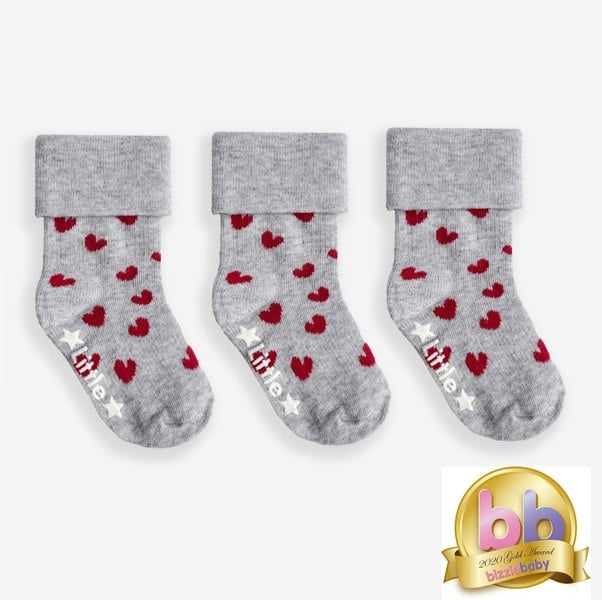 Little Sock Co. Non-Slip Stay on Baby and Toddler Socks - 3 Pack in Hart