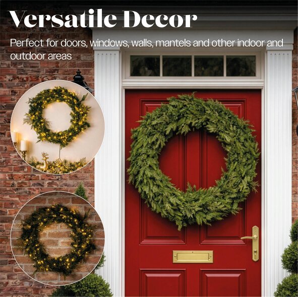 Scotts of Stow Xmas Haus White LED Wreath Outdoor Christmas Decoration with Timer