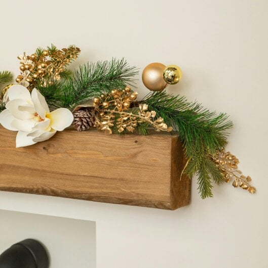 Samuel Alexander 1.8m Champagne Magnolia Decorated Christmas Garland with Gold Baubles