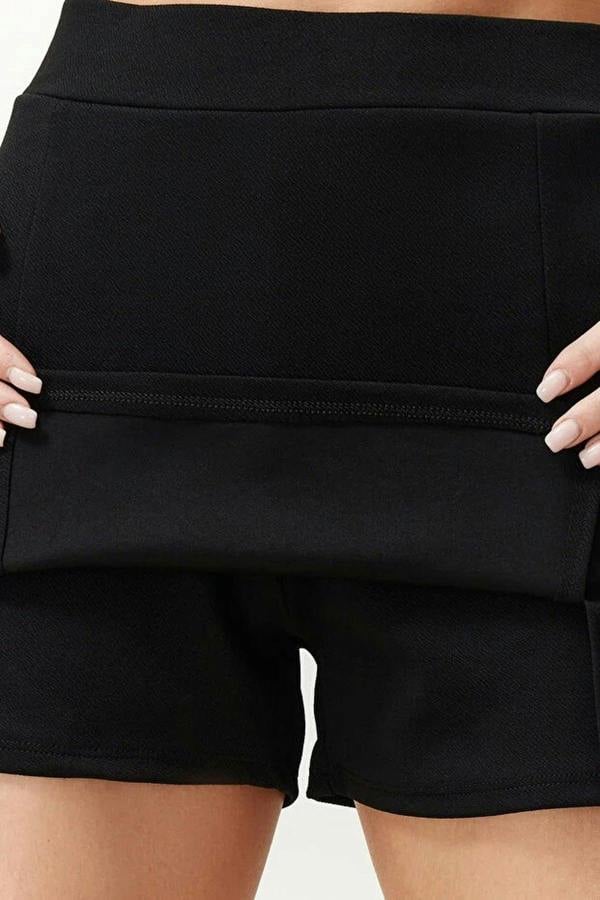 WOVCOR A-line Flexible Knit Mini Short Skirt with Slit