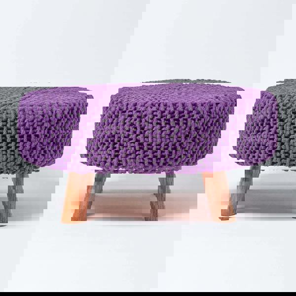 HOMESCAPES Large Round Cotton Knitted Footstool on Legs