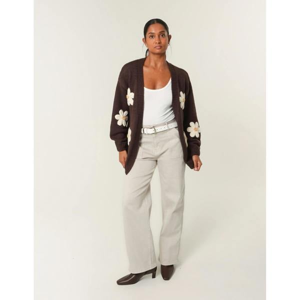 Blue Vanilla Daisy Large Flower Cardigan - Brown