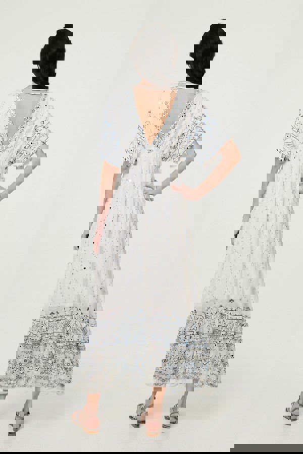 White | Embellished Border Print Maxi Dress
