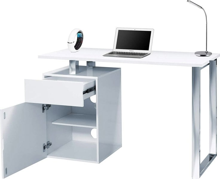 Centurion Supports CALISTA Gloss White with Brushed Steel Legs 3-Drawer Contemporary Home Office Computer Desk