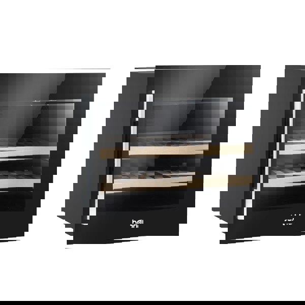 28 Bottle 60cm Built-in Wine Cooler Fridge - Wood Shelves & LED Backlit BLACK - LoopsDirect