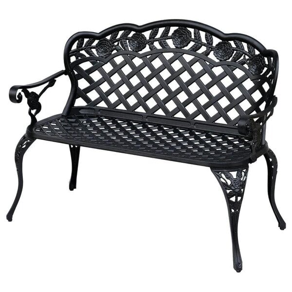 Garden Bench, Cast Aluminium, 107Lx58Wx85H cm-Black