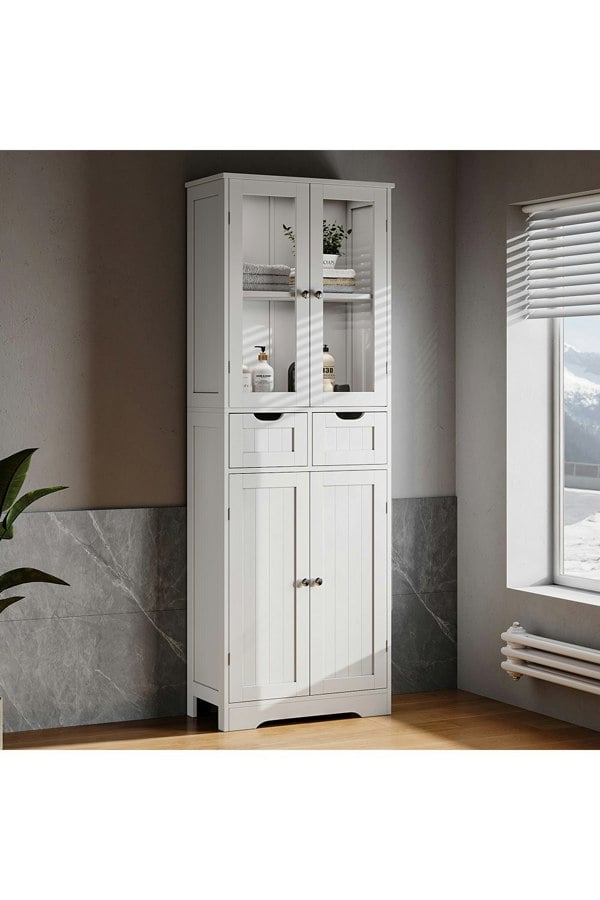 Living and Home Modern Tall Glass Door Cabinet for Bathroom & Livingroom