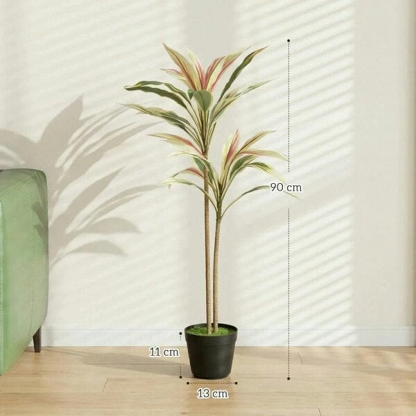 90 cm Artificial Cordyline Tree in Moss Effect Pot, Realistic PEVA Faux Plant, Yellow