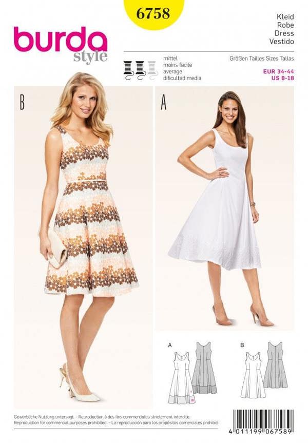 Burda Sewing Pattern 6758 Dresses For Women, 8-10-12-14-16-18 - Intermediate
