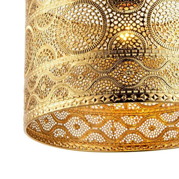 Ornate Moroccan Designed Polished Gold Metal Pendant Lighting Shade Image 5
