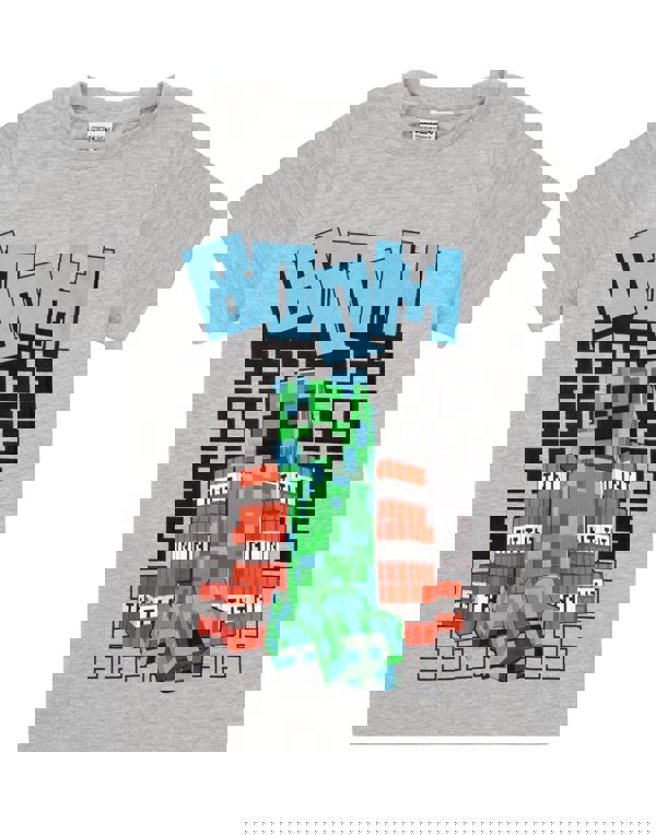 Minecraft Boys Grey Creeper Tnt Boom Placement Print Short Sleeved T-Shirt