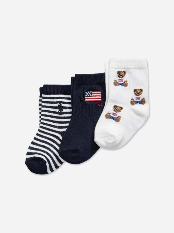 Ralph Lauren Kids Ralph Lauren Baby Boys 3 Pack American Bear Socks Set in Navy