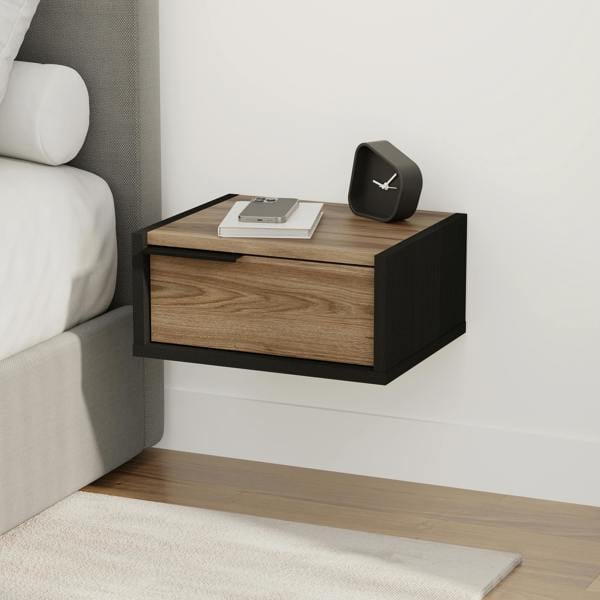 Decortie Eco Floating Bedside Table w/Drawer Modern Nightstand Wall-Mounted Space Saver Metal Handle Bedroom