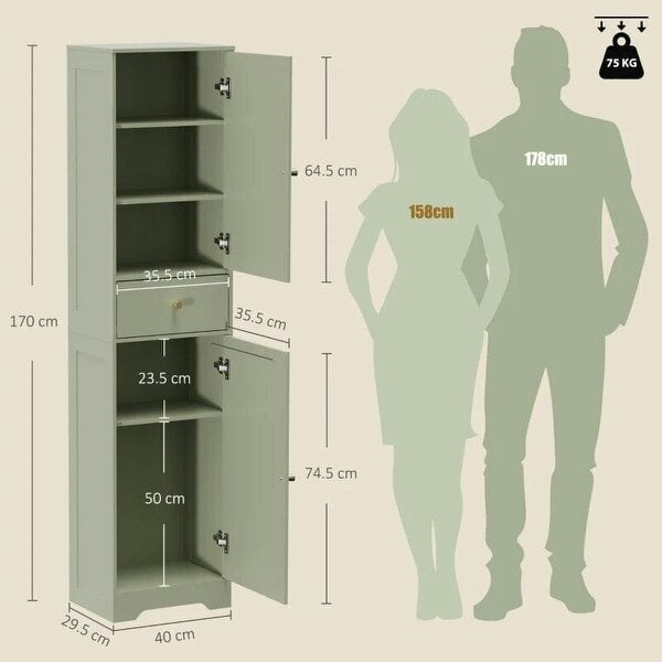 Tall Bathroom Cabinet with Arched Doors - Light Green