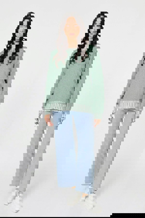 Sage | Contrast Trim Balloon Sleeve Jumper
