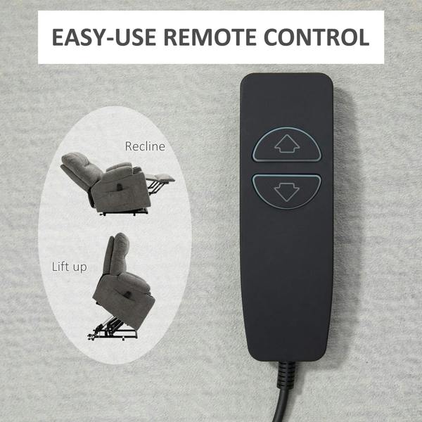 Black remote control for grey power lift recliner with up and down buttons