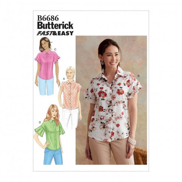Butterick Sewing Pattern 6686, Tops, Shirts for Women, E5 (14-16-18-20-22) - Easy