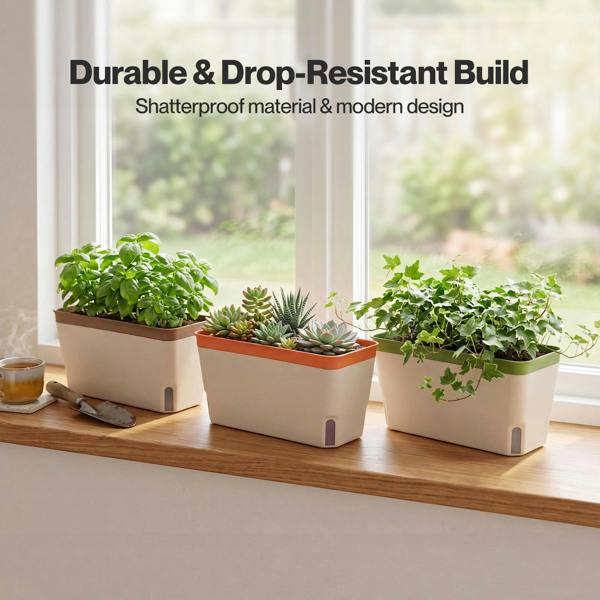 TOQUE 3PCS Self Watering Plant Pots Indoor Herb Planters with Water Level Window
