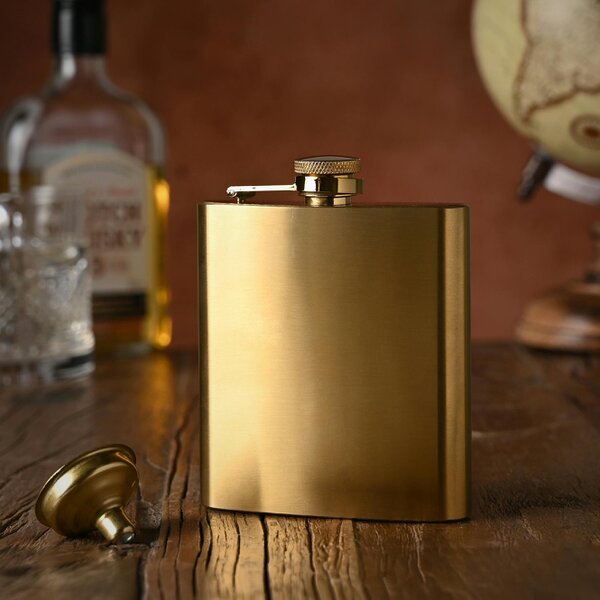 Harvey Makin 6oz Gold Stainless Steel Flask Set with Funnel