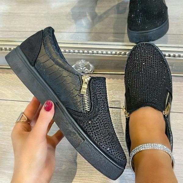 Love Lemonade Crystal Suede Zip Pumps Black Trainers